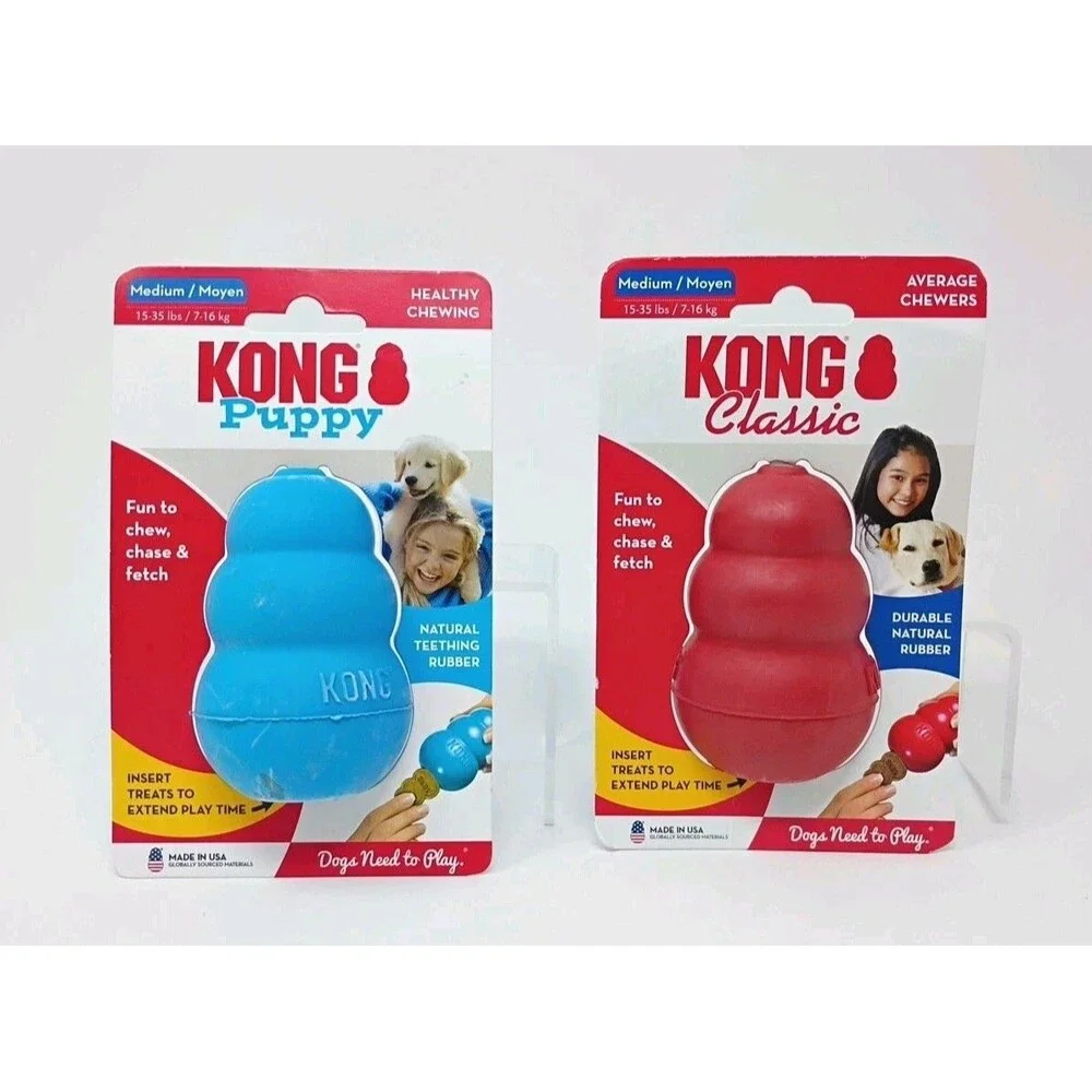 Kong Dog Toys Lot of 2 - Medium Size Blue Puppy & Red Classic